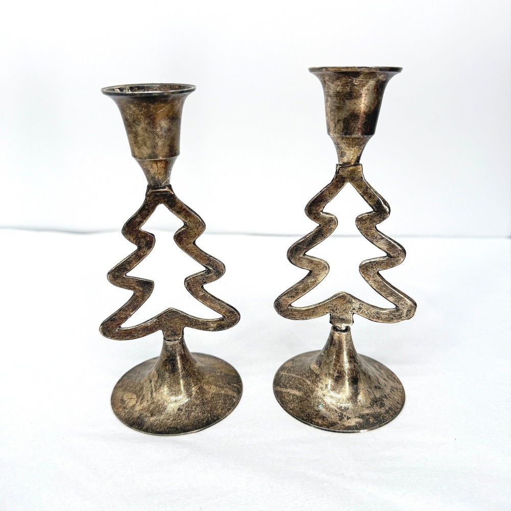 International Silver Co Christmas Tree SET Candle Holders Silverplated Holiday